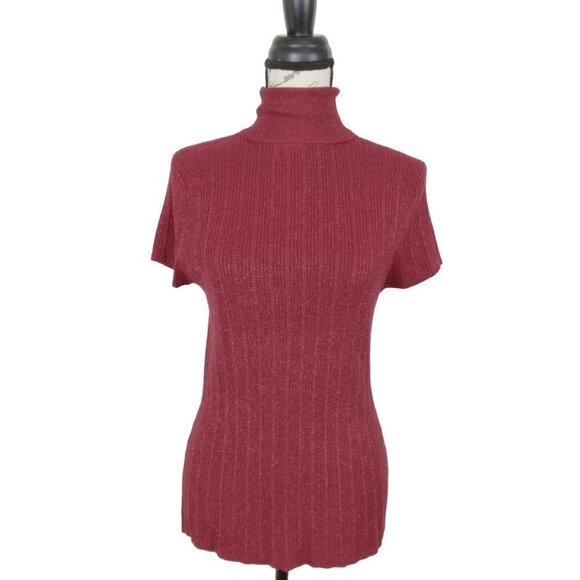 APT 9 | Red Metallic Sparkle Knit Sweater Top Turtleneck | Size LP - Picture 1 of 6